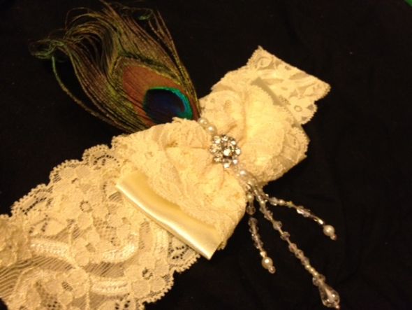 Peacock Ivory Garter : wedding brown gold green purple white ivory silver inspiration dress jewelry reception Garter
