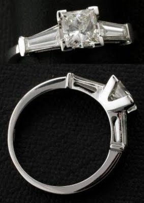 JUST ORDERED MY ERING!! Let's see your 3 stone erings!! : wedding ering moissanite moissaniteco white gold three stone 1 halo Princess Cut Diamond Solitaire With Tapered Baguette Diamonds
