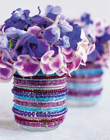 wedding diy centerpieces hydrangeas beads vases purple inspiration flowers