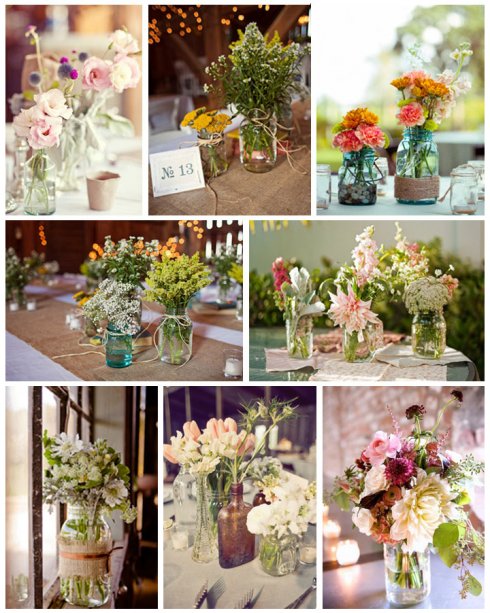 Mason Jar Centerpeices :  wedding burlap mason jar rustic centerpeices ideas Centerpieces1
