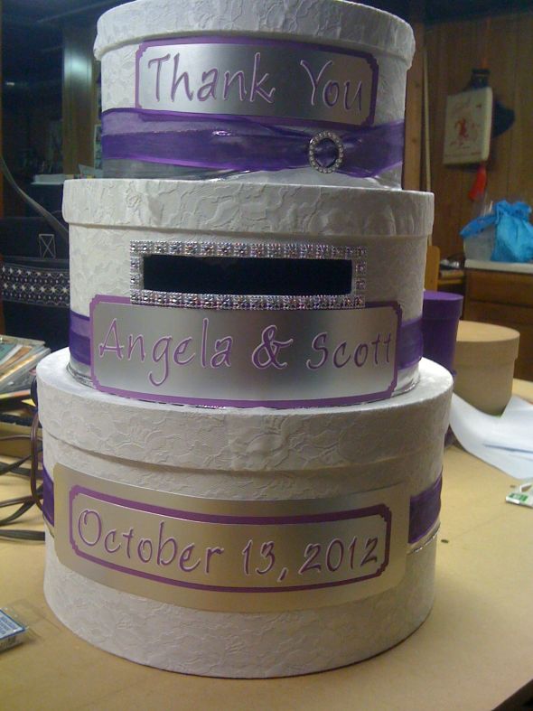 My Card Box wedding cardbox purple white silver diy Card Cake