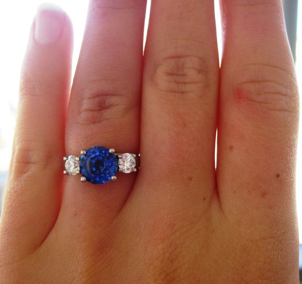 JUST ORDERED MY ERING!! Let's see your 3 stone erings!! :  wedding ering moissanite moissaniteco white gold three stone 1 halo Sapphire Engagement Ring
