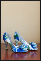 David's Bridal Blue Floral Shoes Size 7 : wedding david bridal size 7 blue floral high heels classy wedding ceremony navy green pink bridesmaids dress flowers shoes Shoes