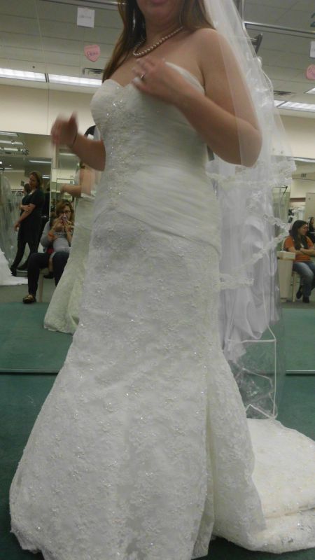 Found a new veil for my dress! :  wedding veil fingertip mantilla lace oleg cassini SANY0663