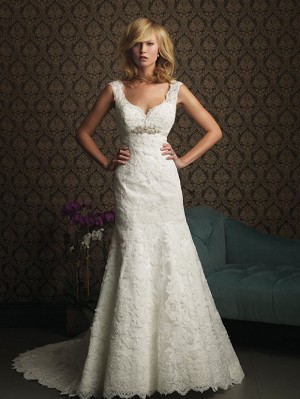Allure Brides :  wedding Empire Waist Allure 8770 Style Lace Embroidery Wedding Dress