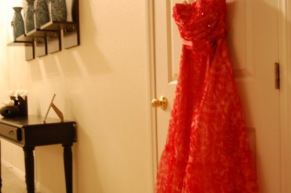 Rehearsal dress- BCBG size small 4-6, strapless, red/coral $60 :  wedding DSC 1037