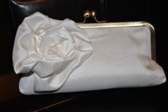 FOR SALE: Bridal Clutch ($50 includes shipping) :  wedding clutch something blue blue ivory jewelry DSC 0176