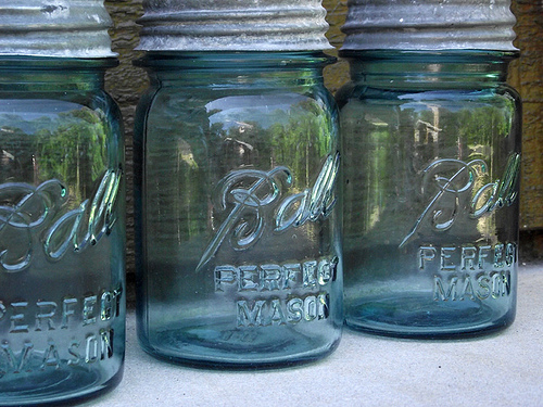 Blue Mason Jars :  wedding blue mason jars wedding reception flowers candle holders photos 1 antique zinc lids teal inspiration ceremony flowers diy reception Pint Mason Jars