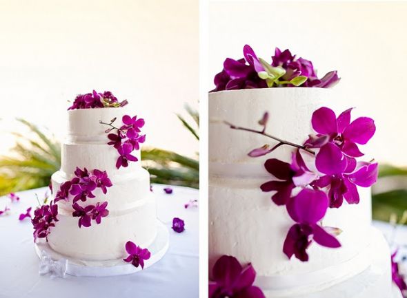 The cake will look similar to this one only with blue orchids