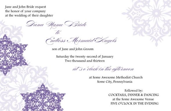 wedding invites snow purple winter snowflakes silver WeddingBeeEdition2