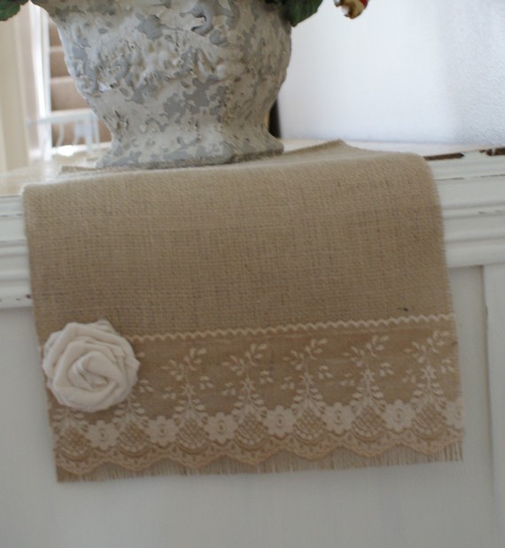 Putting things all together... :  wedding rustic pink burlap bling green outdoor Burlap Lace Runner