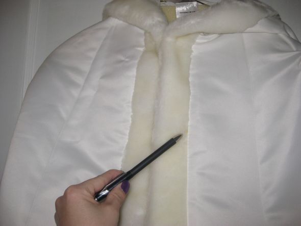 David's Bridal cape and hood : wedding cover ups cape hood fur lined winter wedding ivory dress IMG 4239