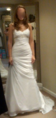 Please vote on these pics! Need help deciding on what to do with my gown... :  wedding vote opinions dress alterations modify rouching chiffon help Orignal Front
