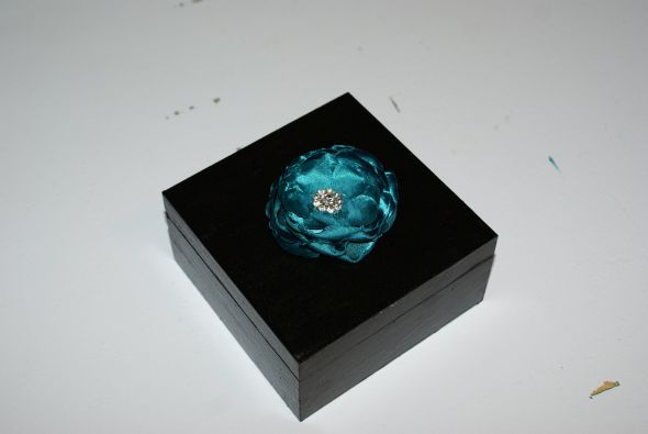  teal ring box with teal satin flower and teal interior 15 OBO Black 