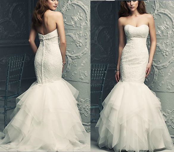 Looking for this dress or similar :  wedding finished mermaid ruffles trumpet fishtail edges PalomaBlanca 4211