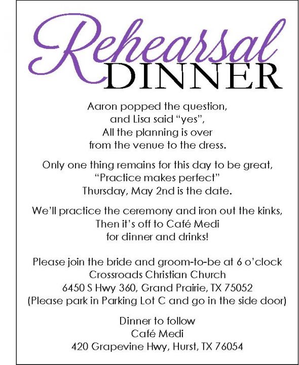 Rehearsal Dinner invite with template available