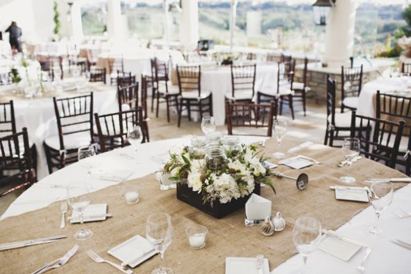 wedding vinatge centerpieces burlap Tables outside will look similar to