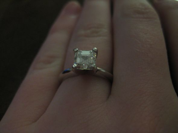 What style is your engagement ring? :  wedding rings engagement ring styles solitaire halo three stone 1 215 ct round center diamond 6 prong platinum setting eternity band IMG 5710