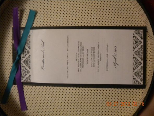 wedding diy program damask teal purple black white ceremony wedding