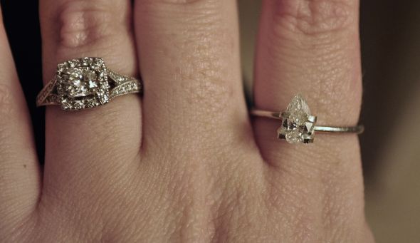 Choosing a Diamond: Should I go with Big/less clarity or Smaller/in a halo? :  wedding florescence rings cushion halo pear diamond Cushion Vs. Pear