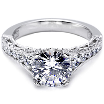 Choosing a Diamond: Should I go with Big/less clarity or Smaller/in a halo? :  wedding florescence rings cushion halo pear diamond Tacori Channel Set And Pave Diamond Engagement Ring Ht2510 1 L