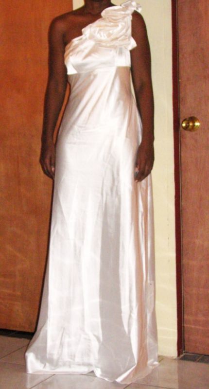My Dresses Came! Help me Choose- Pic Heavy :  wedding dress wedding beach satin sash orange shoe Oneshoulderdress5sml