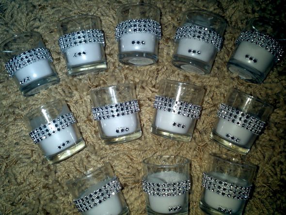 Bling votive holders :  wedding bling votives reception decor green candles IMG 20120203 111952