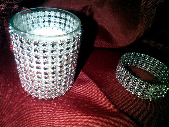 Bling votive holders :  wedding bling votives reception decor green candles IMG 20120206 111138