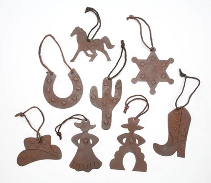 4 Rustic Western Ornaments with Suede Hanger 8pc Set3 sets available 