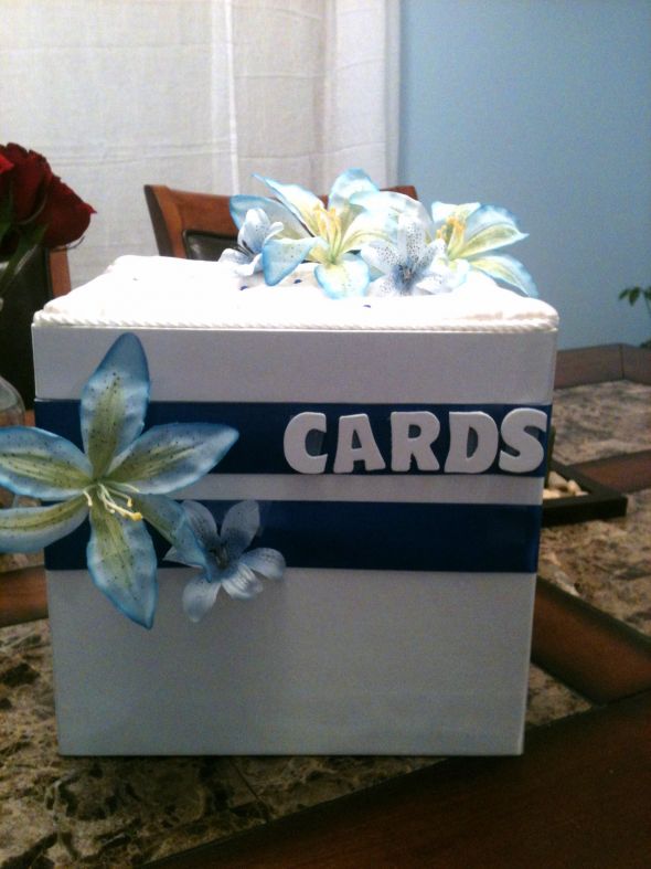 wedding cardbox lillies diy blue white low cost Box1
