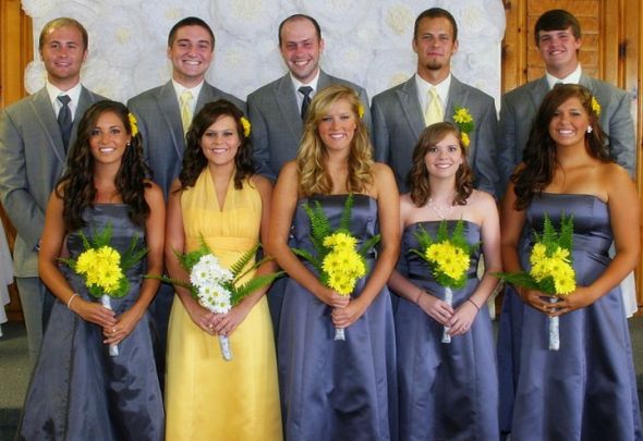 I used a darker yellow but here 39s a pic of our wedding party so you can see