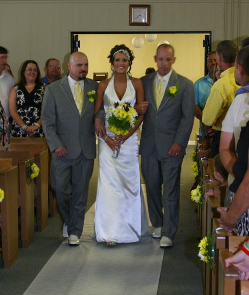 Do the fathers of the bride and groom wear the same colors as the groomsmen? : wedding Dad And Stepdad Walked Me Down