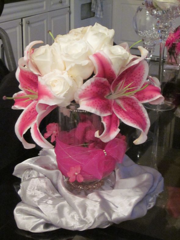 Lily and Rose Fuschia centerpiece