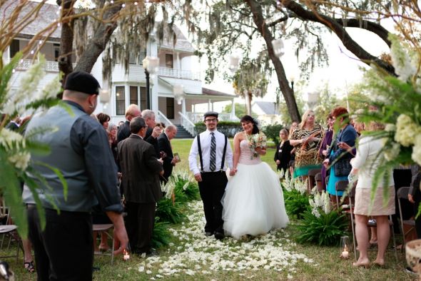My Fairytale Outdoor Ceremony :  wedding black ceremony dress flowers green inspiration pink silver teal white WALKING