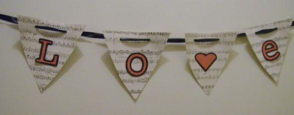Message Bunting On Sheet Music For Wedding : wedding bunting sheet music personalized ribbon reception KaylaLoveBanner1