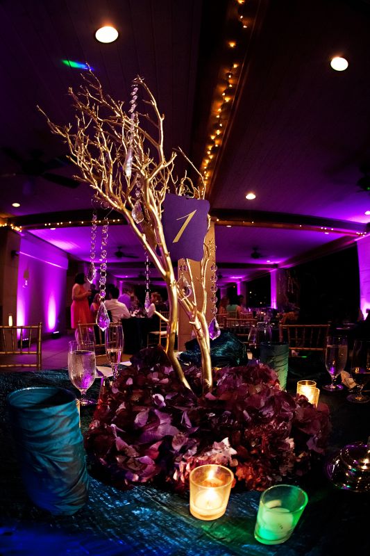 Our centerpieces wedding centerpieces purple reception manzanita branches 