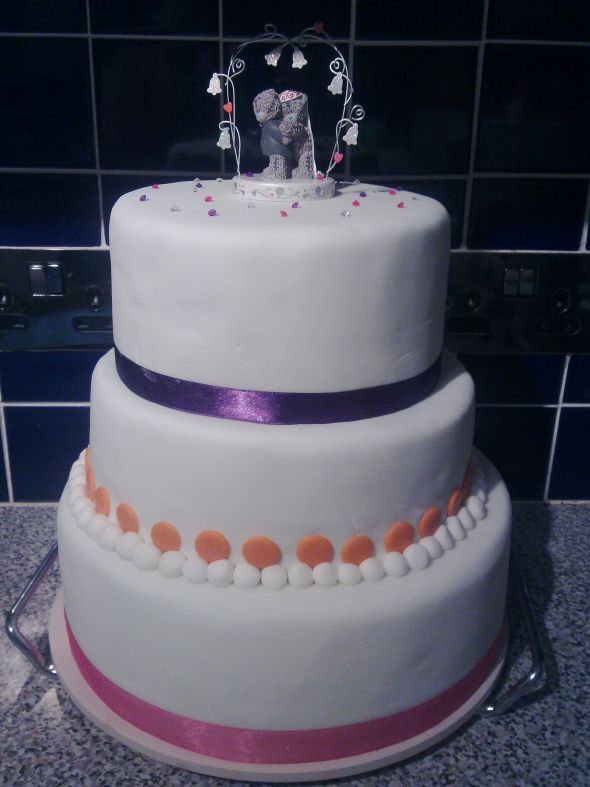 wedding cake white wedding buttons topper trial pink purple orange