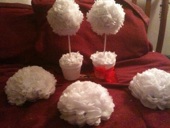 Tissue Table toppers and Isle Puffs wedding tissue center piece flowers