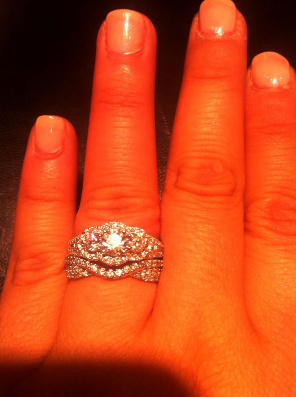 Anyone have pix of a 4/5stone wedding band with a 3 stone round engagement ring? :  wedding 3 1 stone egagement wedding band 3
