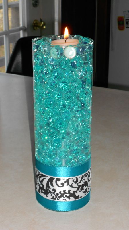 Centerpeices wedding turquoise and black centerpiece teal black 558