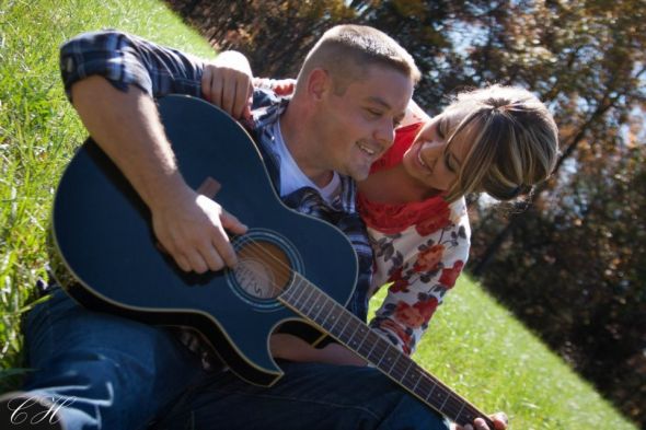 Vintage/Overalls Engagement Session :  wedding bandana country creek engagement fall guitar overalls pictures ring tree vintage IMG 4474 S