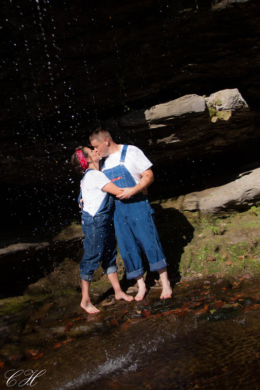 Vintage/Overalls Engagement Session :  wedding bandana country creek engagement fall guitar overalls pictures ring tree vintage IMG 4722 XL