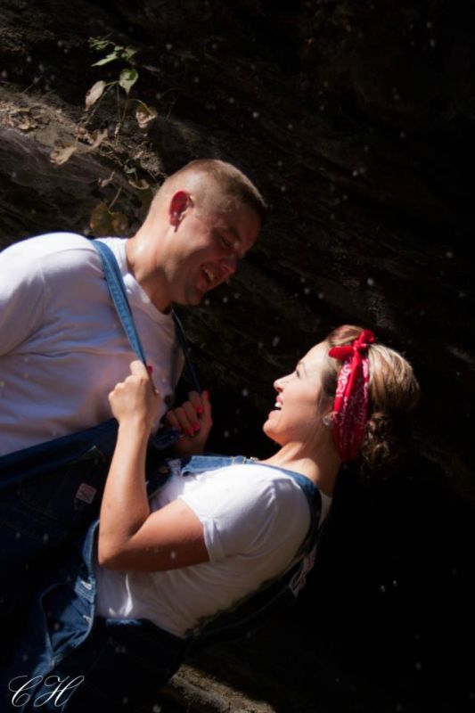 Vintage/Overalls Engagement Session :  wedding bandana country creek engagement fall guitar overalls pictures ring tree vintage IMG 4740 S