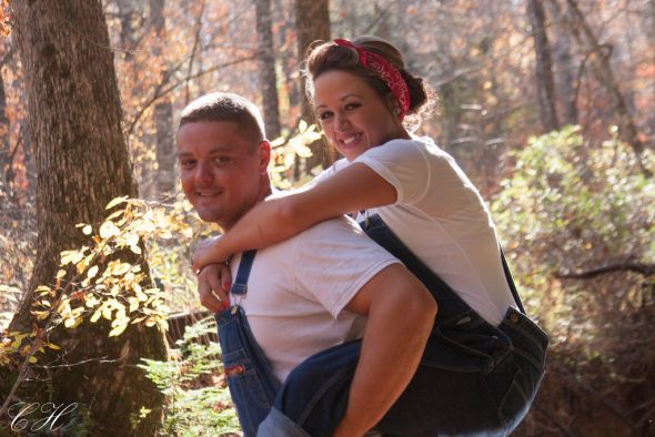 Vintage/Overalls Engagement Session :  wedding bandana country creek engagement fall guitar overalls pictures ring tree vintage IMG 4771 XL