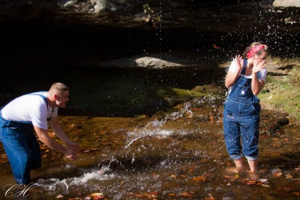 Vintage/Overalls Engagement Session :  wedding bandana country creek engagement fall guitar overalls pictures ring tree vintage IMG 4777 S
