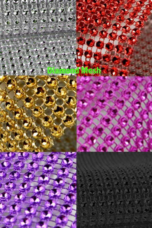 Here are some colors of Silver Diamond Mesh Red Gold Hot Pink Purple 