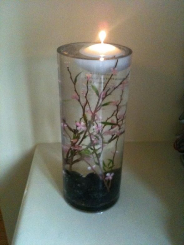 Cherry Blossom Floating Candle Centerpiece wedding stones cherry blossom 