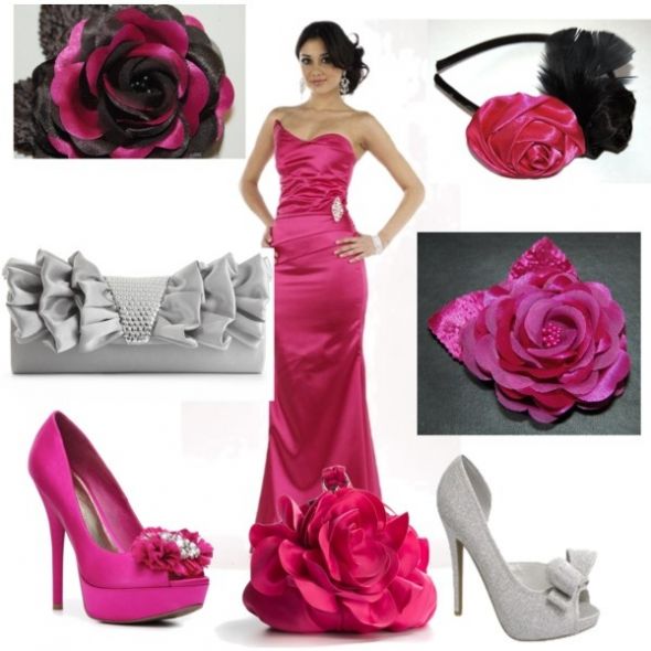  Hot Pink and Black Wedding Decor Roses Flowers wedding hot pink black 