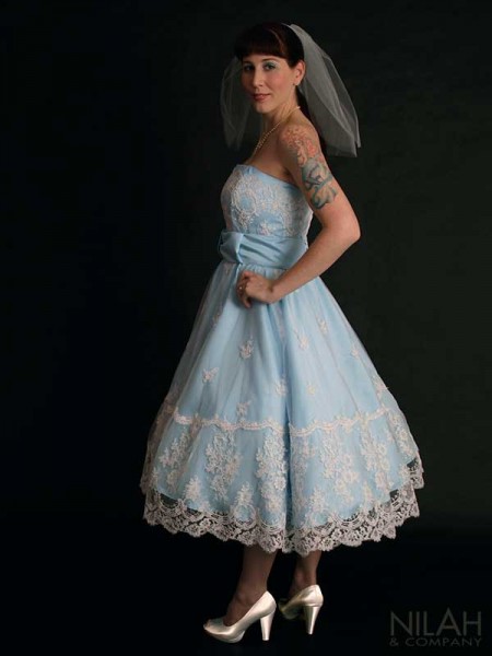 open lace back dress Jane Summers Zoey Blue & White Strapless Midi Bridal Shower & Wedding Guest Dress 2 / Blue Print , Female , Adult