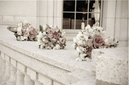 Bridesmaids bouquets were pink lisianthus David Austin pink garden roses 